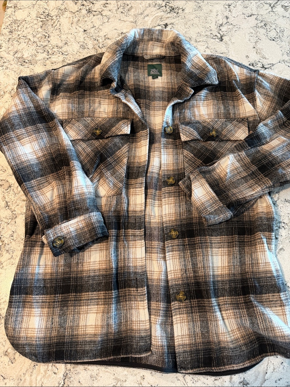 Women’s Plaid Button-Up Jacket Shirt - Brown & Cream